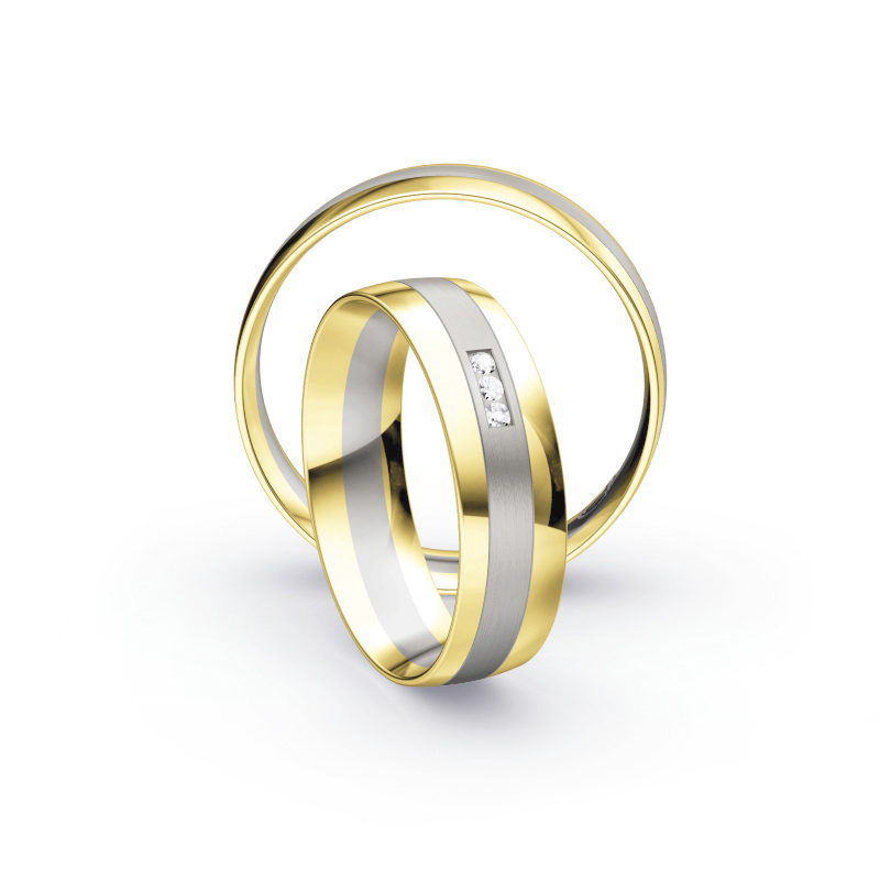 Aufnahme von Eheringen aus Palladium & Gelbgold mit Diamanten im bicoloren Design