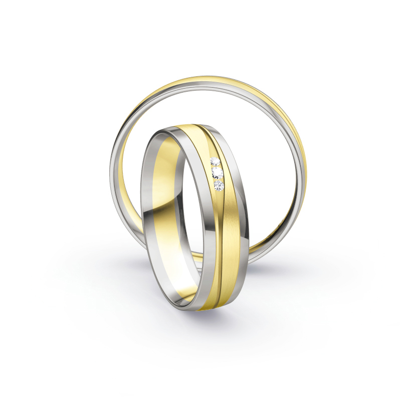 Aufnahme von Eheringen aus Palladium&Gelbgold mit sandmatter Rille und Diamanten