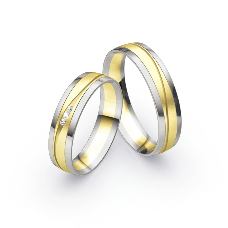 Aufnahme von Eheringen aus Palladium&Gelbgold mit sandmatter Rille und Diamanten