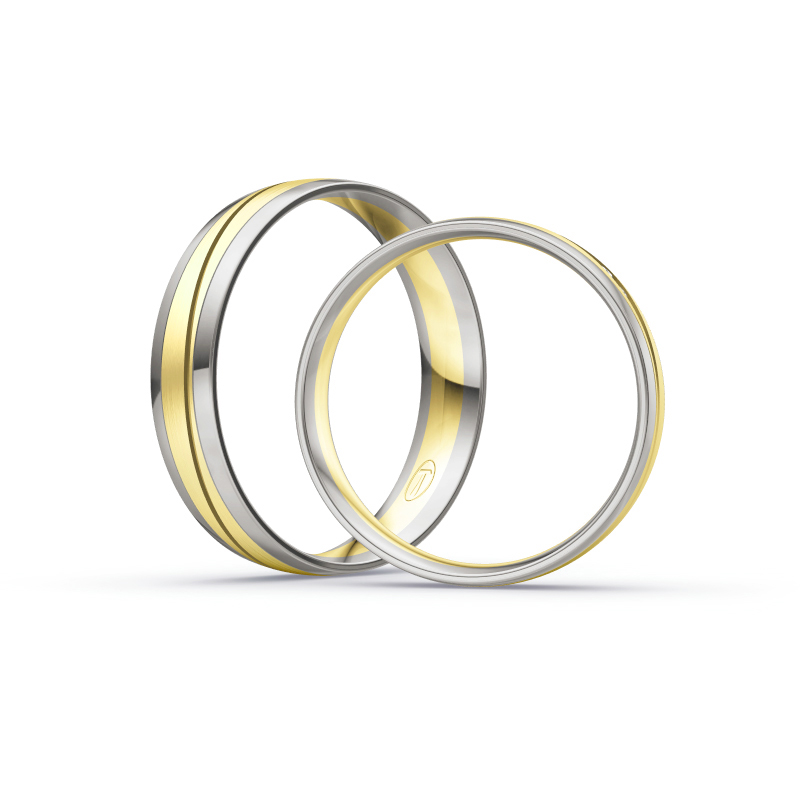 Aufnahme von Eheringen aus Palladium&Gelbgold mit sandmatter Rille und Diamanten