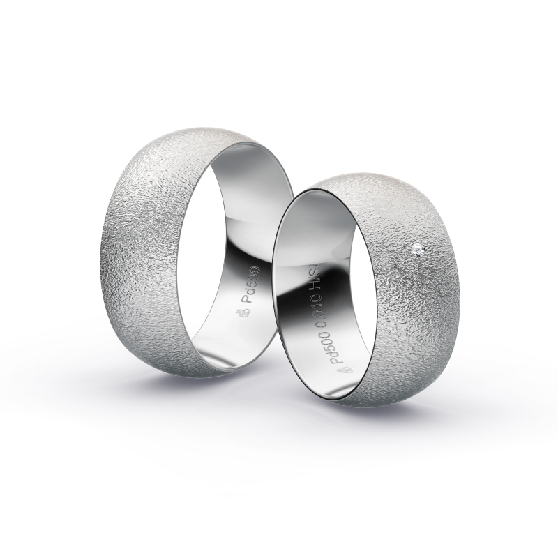 Palladium 500 Eheringe mit Diamanten und Körnung in 8 mm Breite