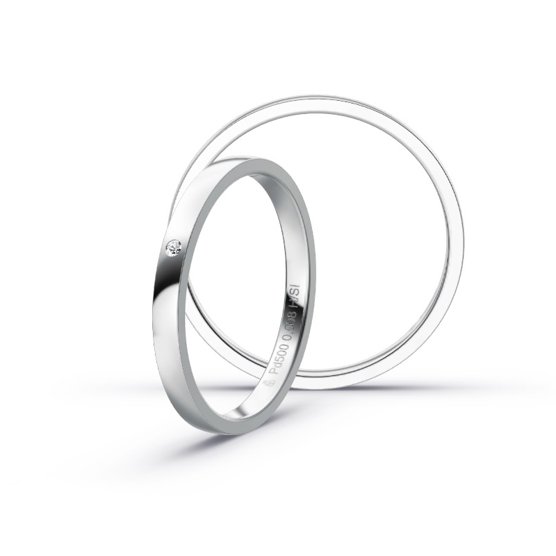 Aufnahme von schmalen Eheringen aus Palladium in 2 mm Breite mit Diamant und Polierung 
