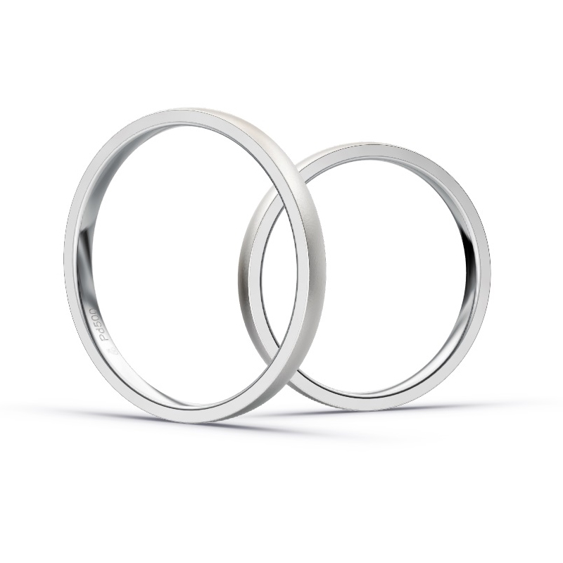 Aufnahme von schmalen Eheringen aus Palladium in 2 mm Breite mit Diamant und Sandmattierung