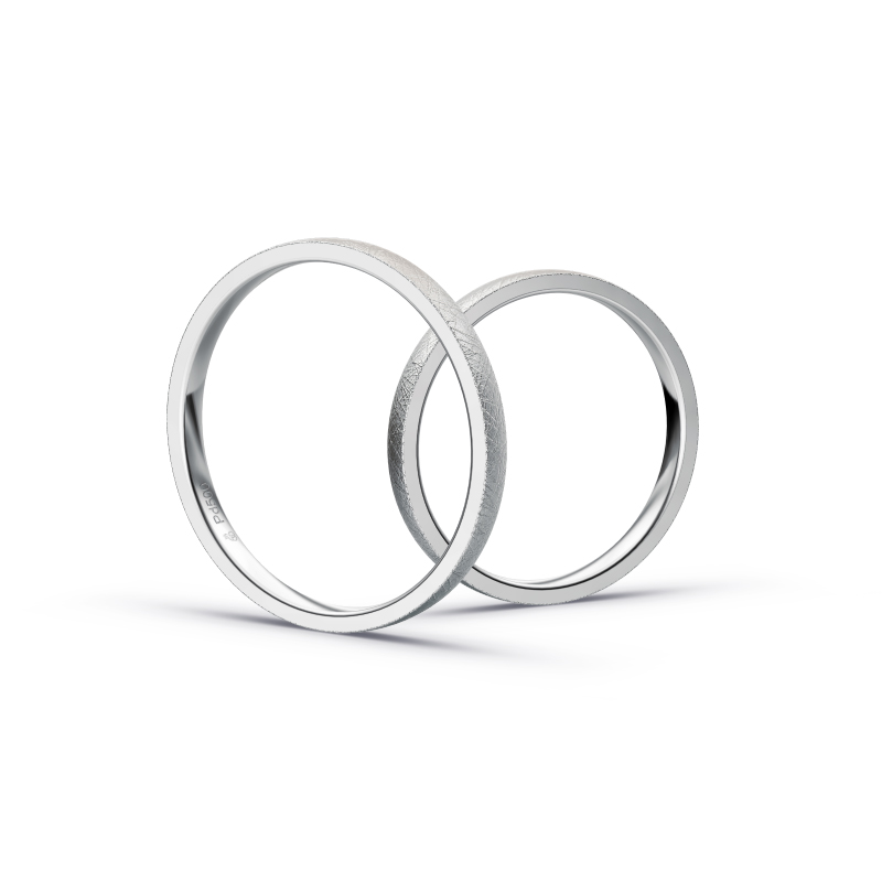 Aufnahme von schmalen Eheringen aus Palladium in 2 mm Breite mit Diamant und Eismattierung 