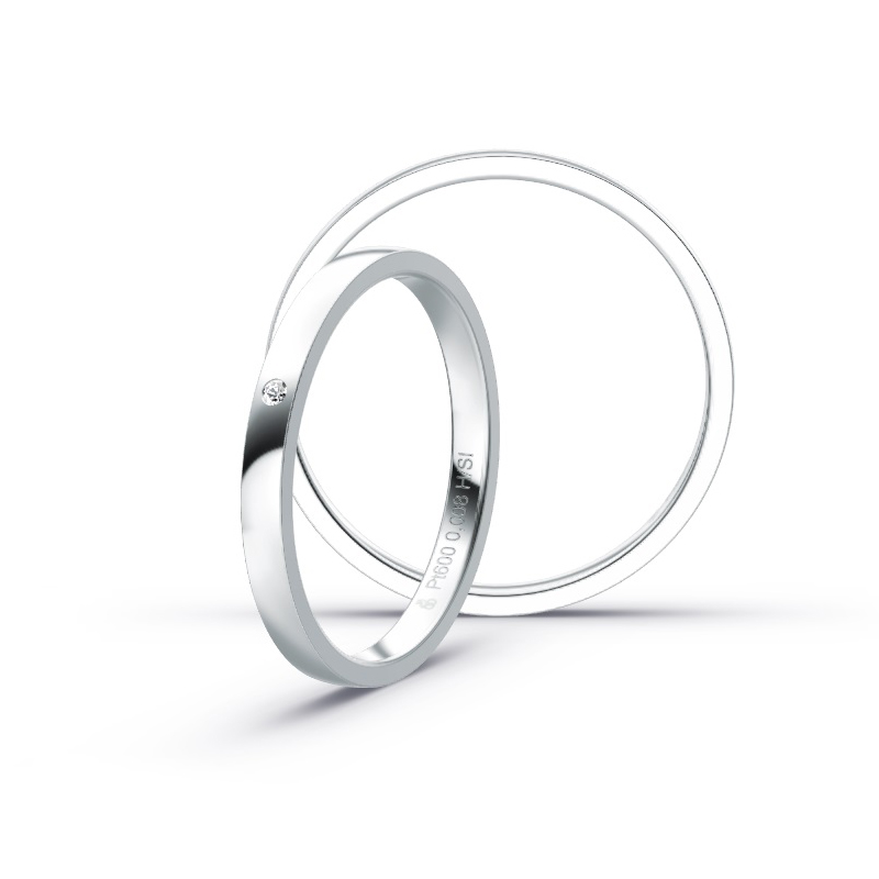Aufnahme von schmalen Eheringen aus Platin in 2 mm Breite mit Diamant und Polierung 