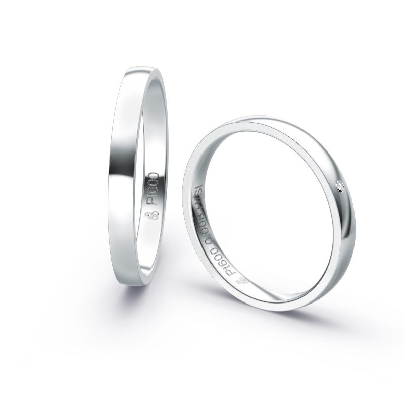 Aufnahme von schmalen Eheringen aus Platin in 2 mm Breite mit Diamant und Polierung 