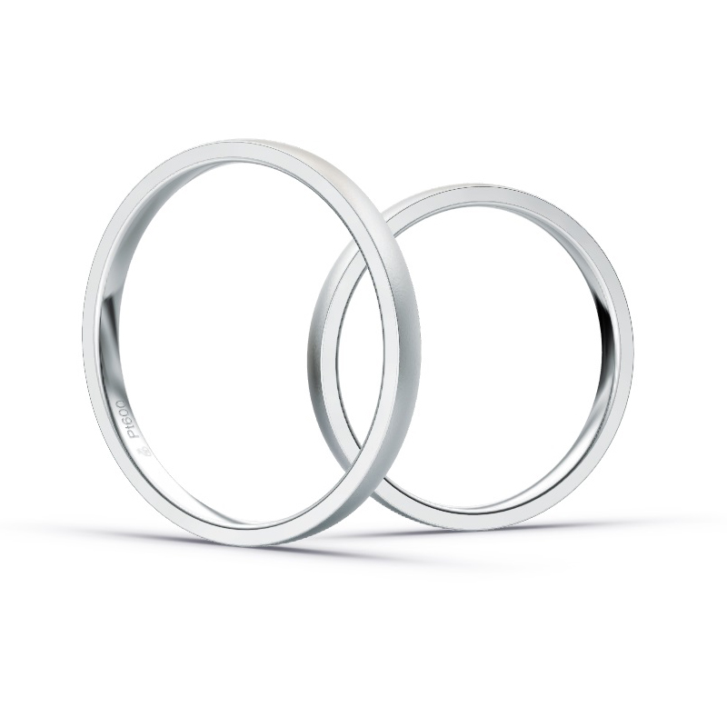 Aufnahme von schmalen Eheringen aus Platin in 2 mm Breite mit Diamant und Sandmattierung