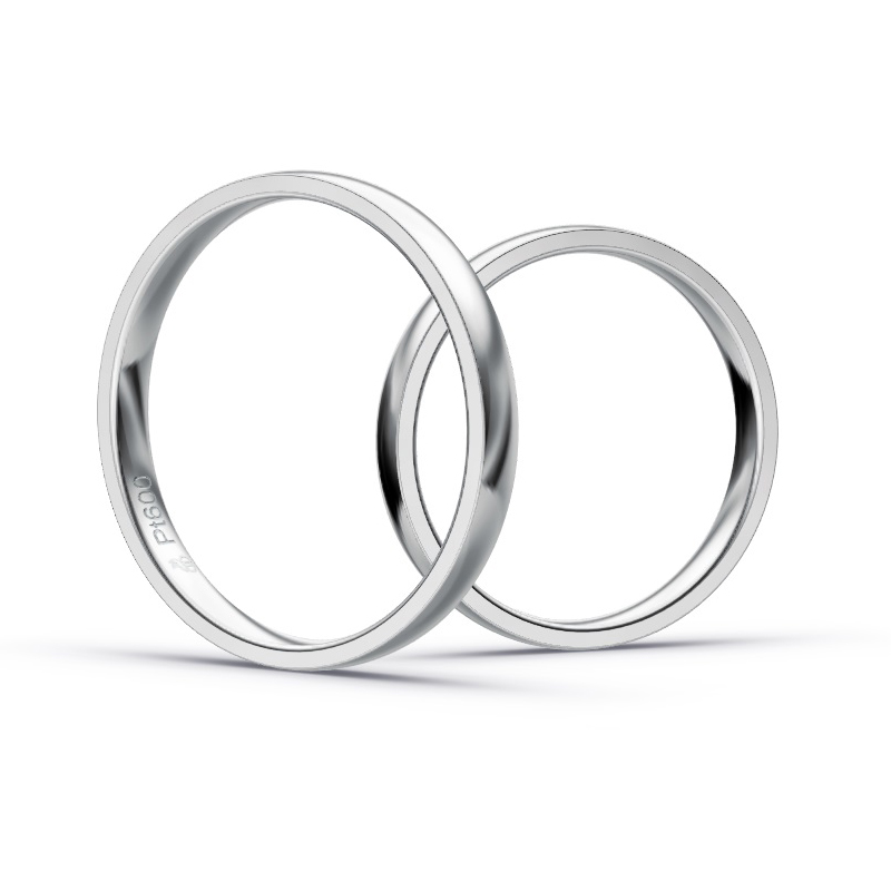 Aufnahme von schmalen Eheringen aus Platin in 2,5 mm Breite mit Diamant und Polierung 