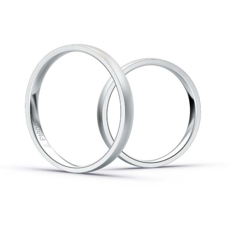 Eheringe aus Platin in 2,5 mm Breite mit Diamant und Sandmattierung