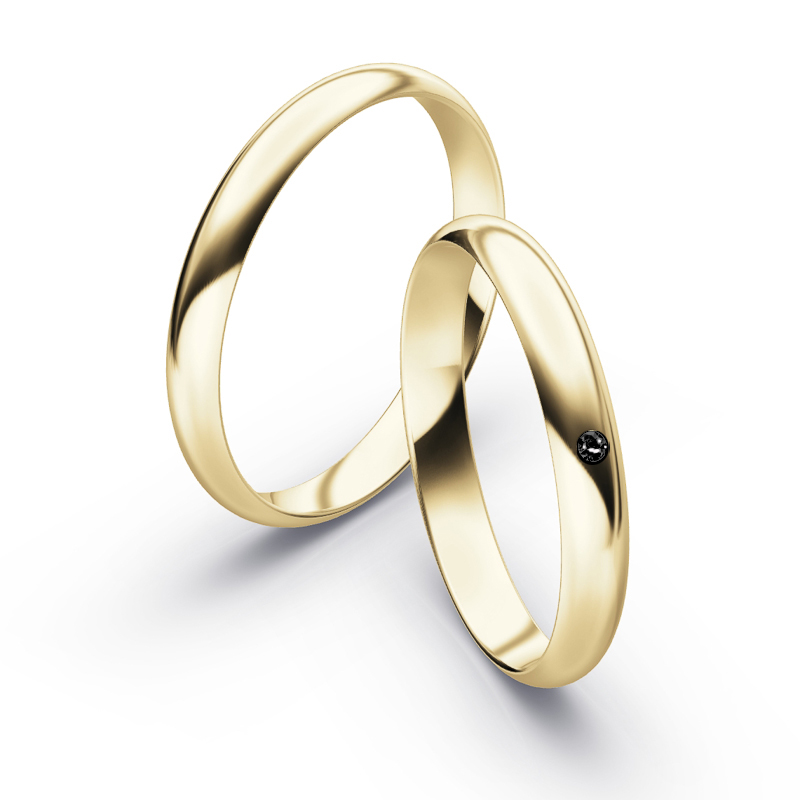 Gelbgold Eheringe mit schwarzem Diamanten in 3 mm Breite