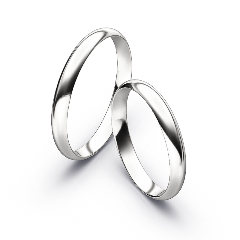 Aufnahme von schlichten polierten Weissgold Eheringe in 3 mm 