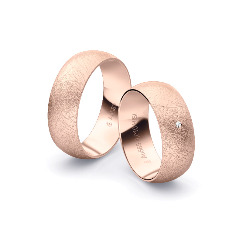 Roségold Eheringe mit Diamanten und Eismattierung in 7 mm Breite