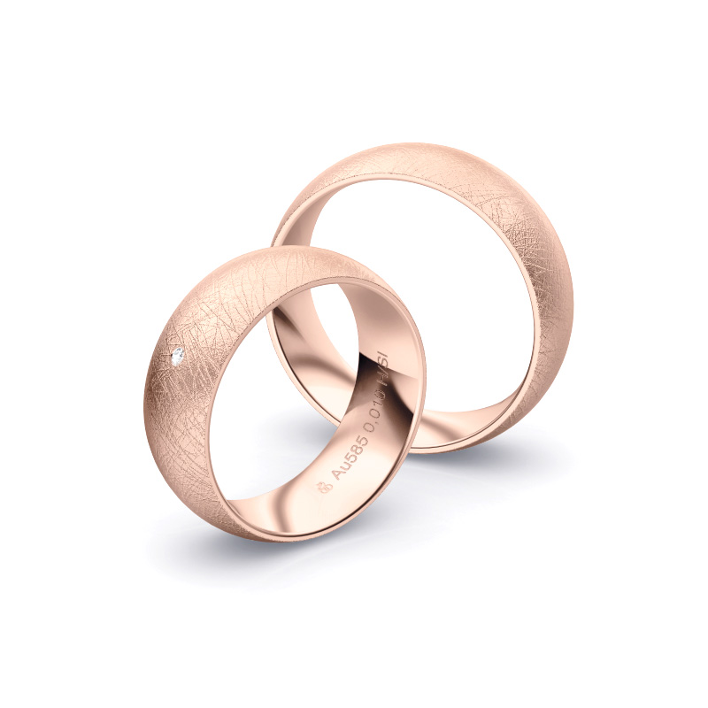 Roségold Eheringe mit Diamanten und Eismattierung in 7 mm Breite