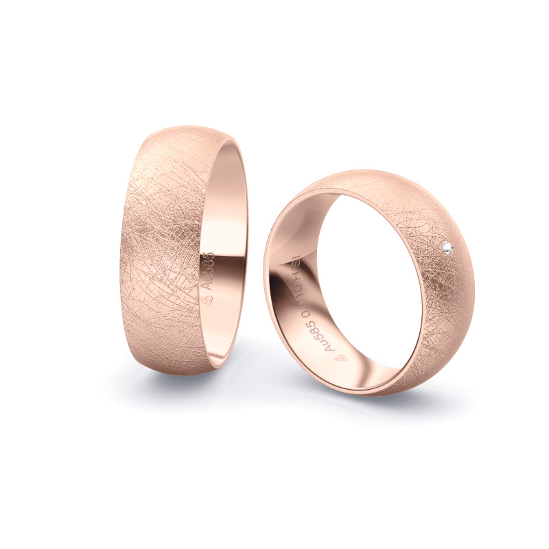 Roségold Eheringe mit Diamanten und Eismattierung in 7 mm Breite
