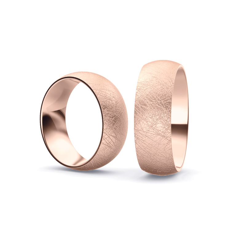 Roségold Eheringe mit Diamanten und Eismattierung in 7 mm Breite