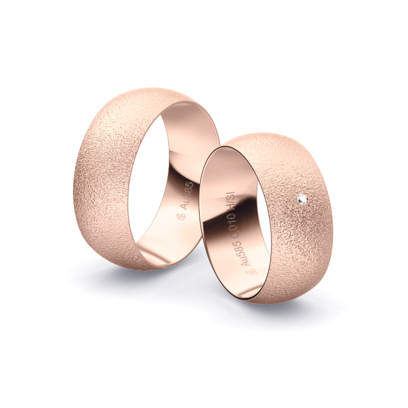 Roségold Eheringe mit Diamanten und Körnung in 8 mm Breite 