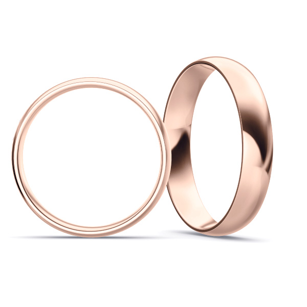 Rosegold Eheringen mit 5 Diamanten in 4 mm Breite, poliert 