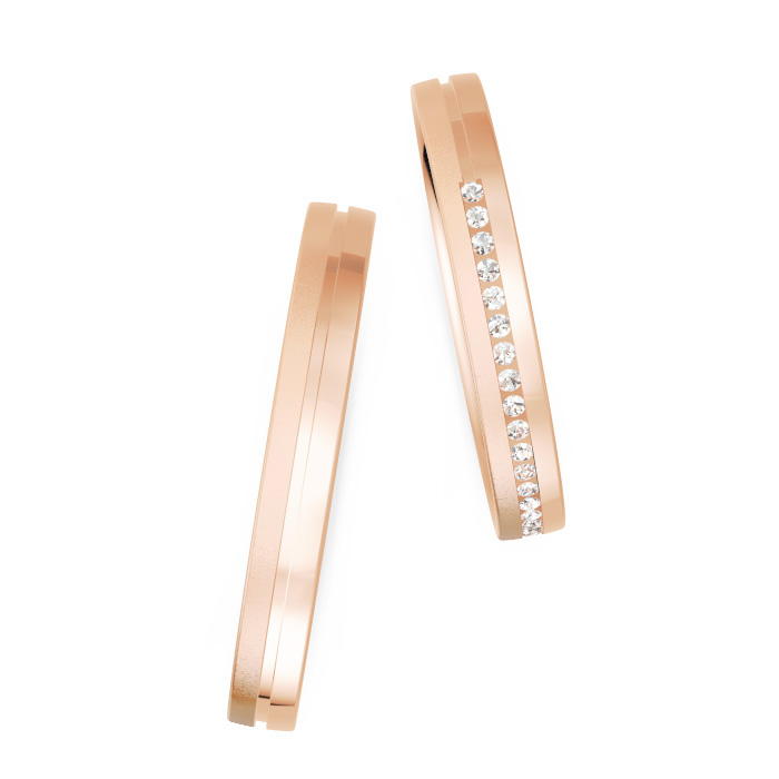 Aufnahme von Eheringen aus Roségold mit 27 Diamanten in Rille