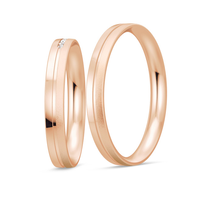 Aufnahme von Eheringen aus Roségold mit 27 Diamanten in Rille