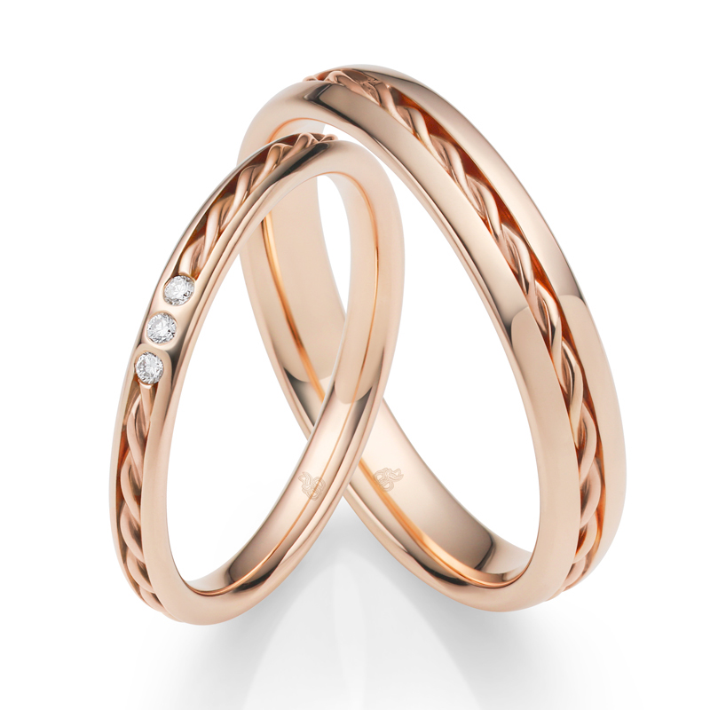 Roségold Eheringe mit Diamant poliert und Kordel in Rille