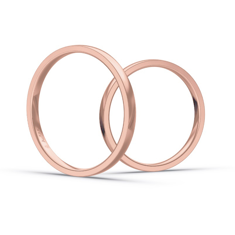 Aufnahme von schmalen Eheringen aus Roségold in 2 mm Breite mit Diamant und Polierung 