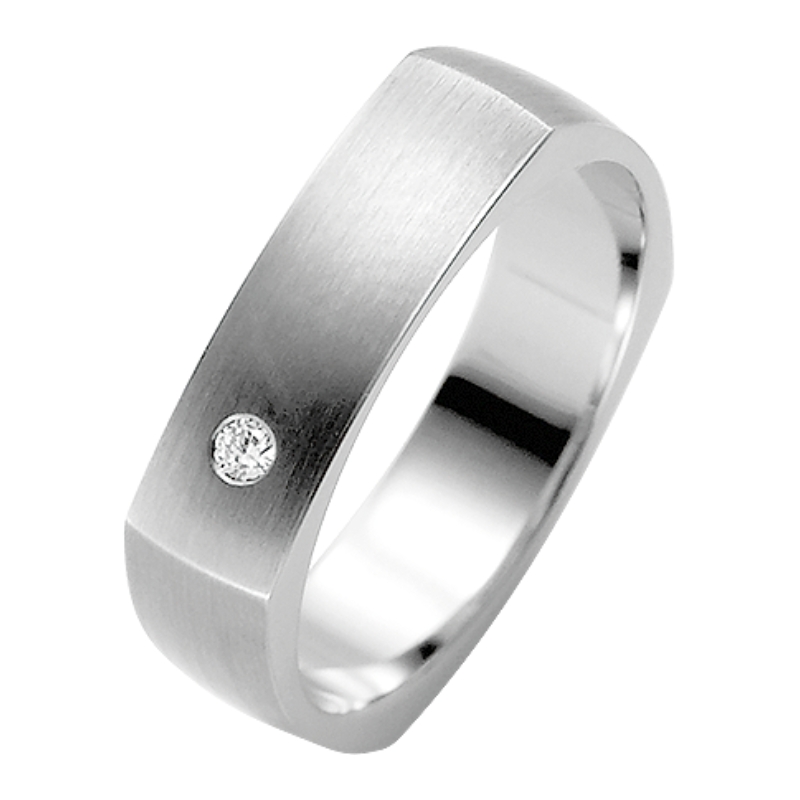 Mattierter Silberring mit eckiger Form und Diamant