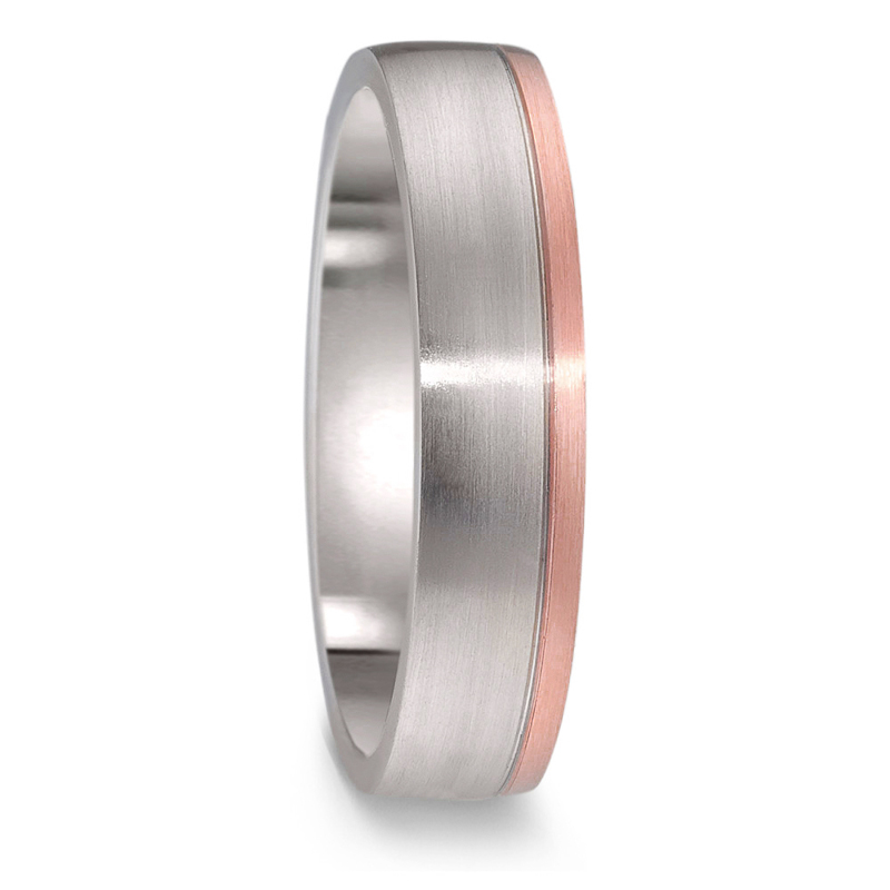 Aufnahme des Titan Traurings mit Roségold Rand längstmattiert ohne Stein