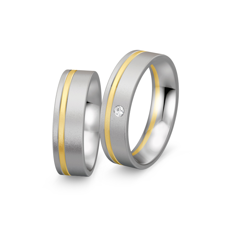 Aufnahme von Titan Eheringen mattiert mit Gelbgoldstreifen und Brillianten