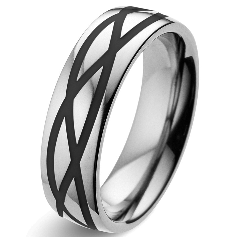Aufnahme von Eheringen aus Titan mit Diamant und Muster aus Keramik 