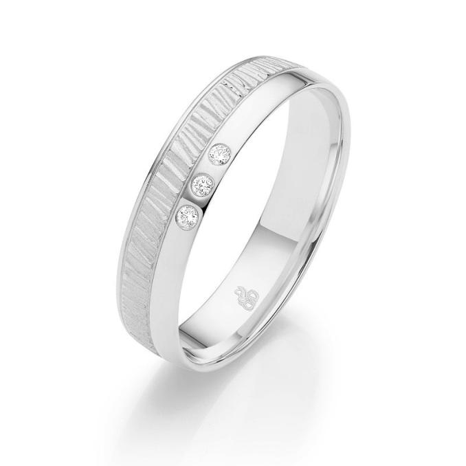 Schmale Platin Eheringe mit 3 Diamanten matt-poliertem