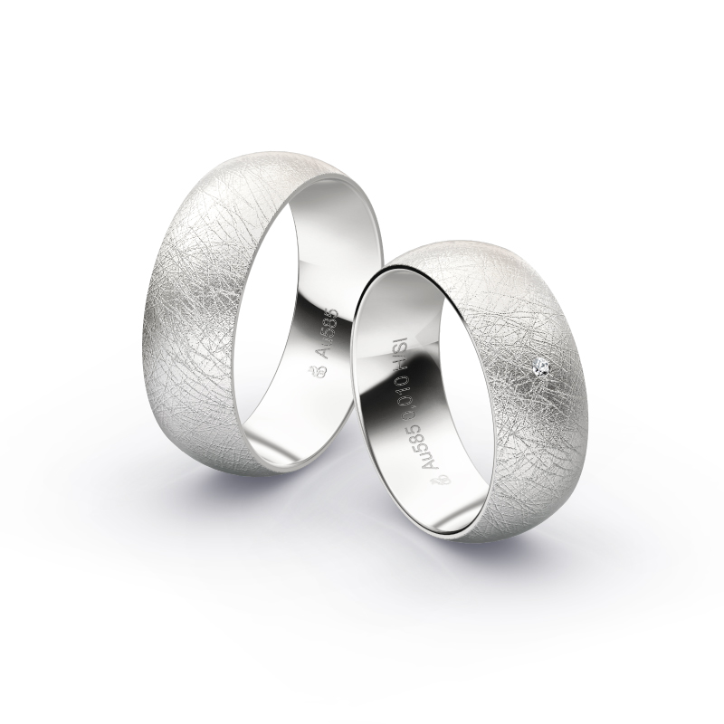 Weissgold Eheringe mit Diamanten und Eismattierung in 7 mm Breite 