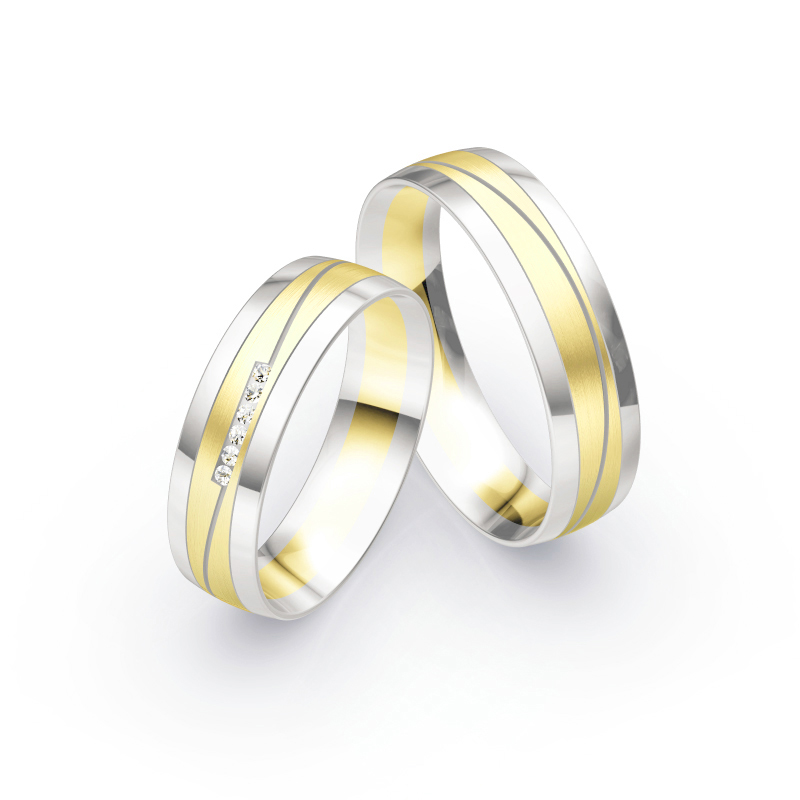 Aufnahme von Eheringen aus Weiß- & Gelbgold mit Diamanten und bicolorem Design 