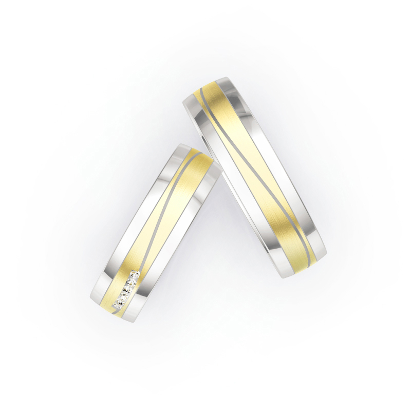 Aufnahme von Eheringen aus Weiß- & Gelbgold mit Diamanten und bicolorem Design 