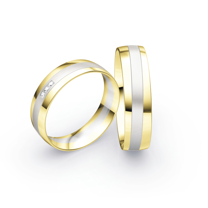Aufnahme von Eheringen aus Weiß- & Gelbgold mit Diamanten im bicoloren Design