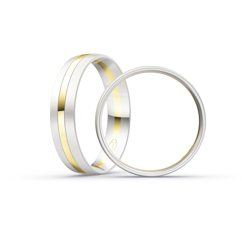 Aufnahme von Eheringen aus Weiß- & Gelbgold mit Diamanten im bicoloren Design matt poliert