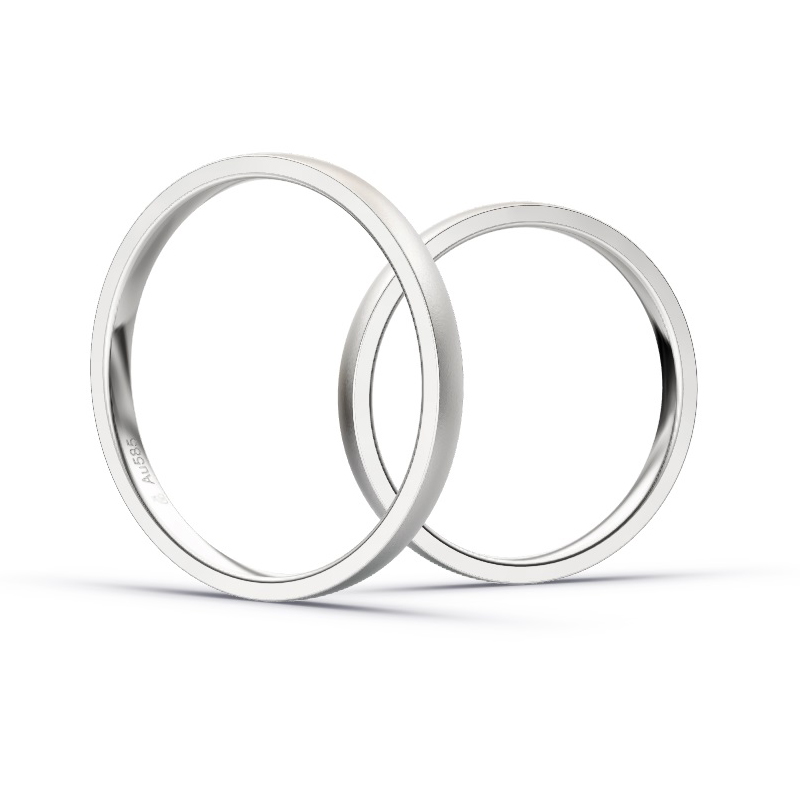 Aufnahme von schmalen Eheringen aus Weissgold in 2 mm Breite mit Diamant und Sandmattierung