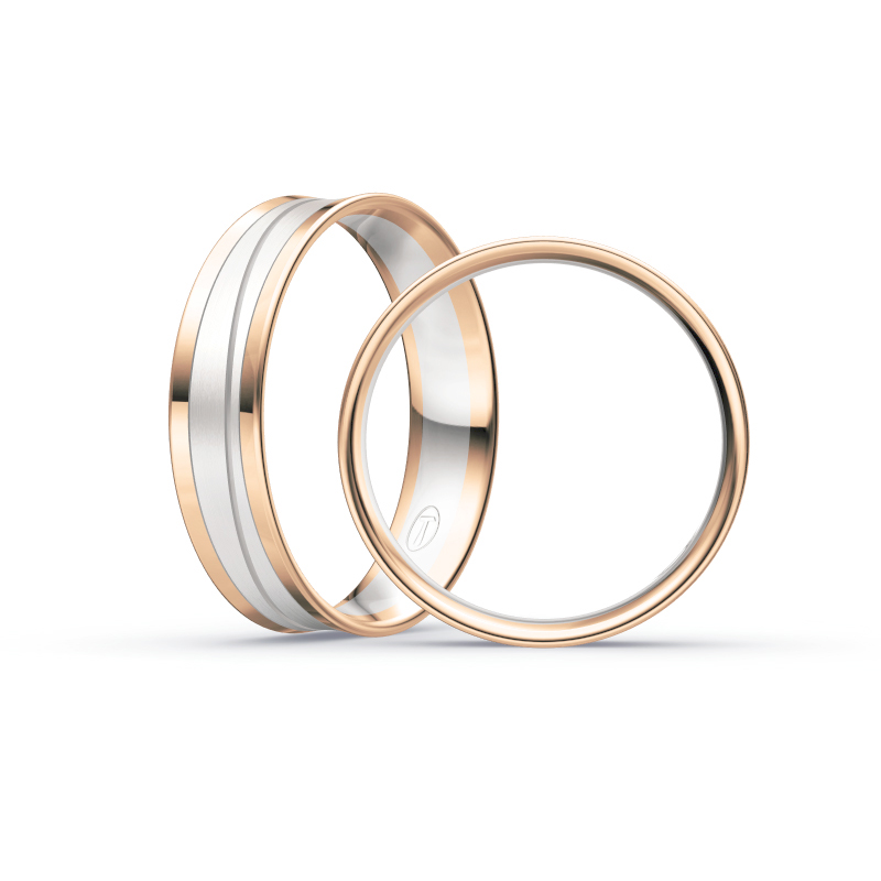 Aufnahme von Eheringen aus Weiß- & Roségold leicht konkaver Form mit Diamanten