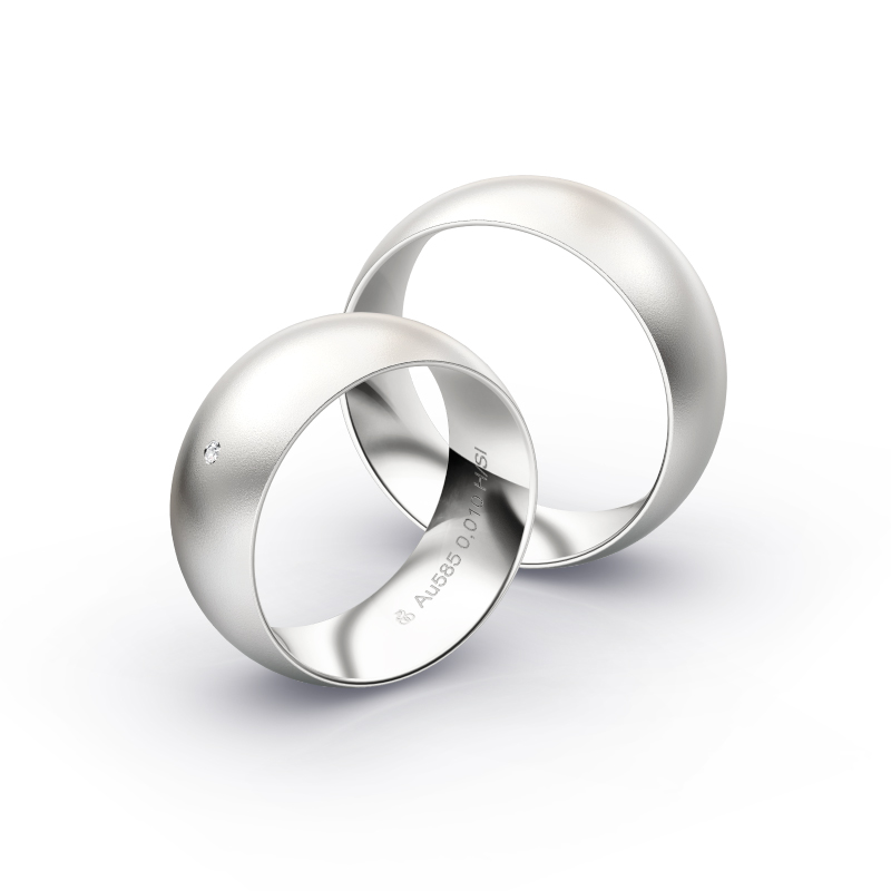 Weissgold Eheringe mit Diamanten und Sandmattierung in 8 mm Breite 