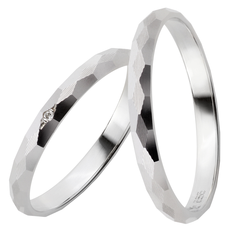 Besondere Weissgold Eheringe mit Muster aus Rauten und Diamanten 8926941