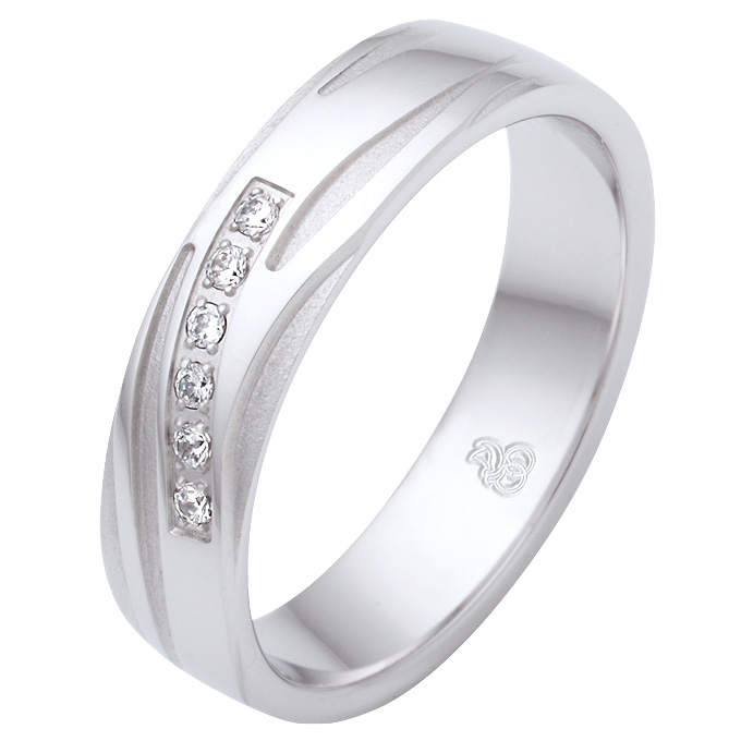 Rhodinierte Silber 925 Trauringe mit markanten Vertiefungen und Zirkonia