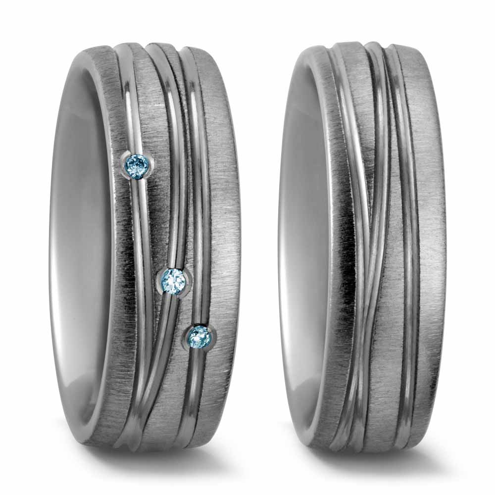 Partnerringe Eheringe aus Titan mattiert Vertiefung poliert mit 3 Diamanten TitanFactory 52291