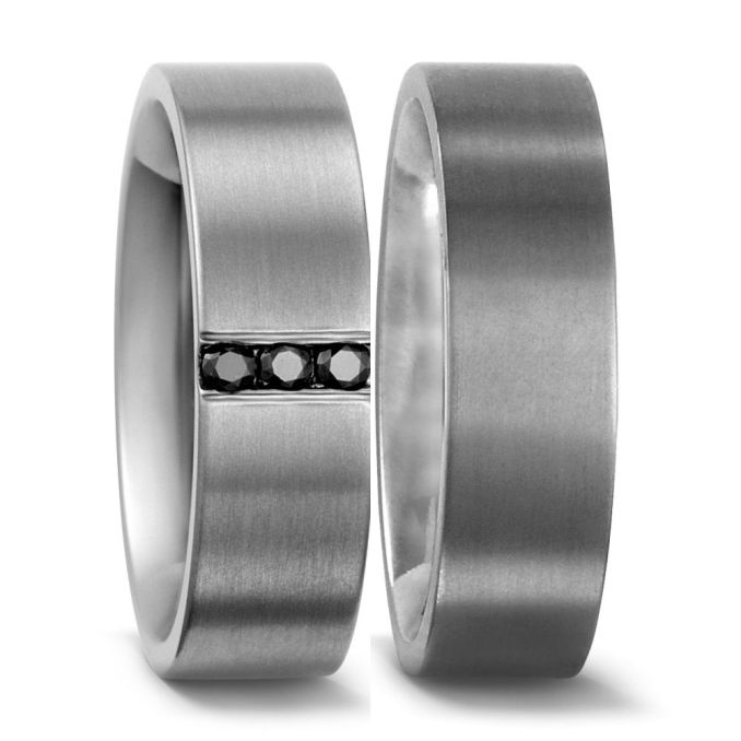 Schöne Ringe Titan  Partnerringe Eheringe mattiert schwarzen Brillanten 50975