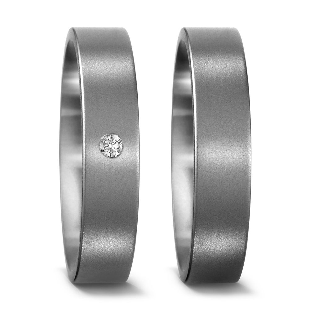 Mattierte Partnerringe Trauringe aus Titan von Titan Factory Weißer Brillant nickelfrei 50887