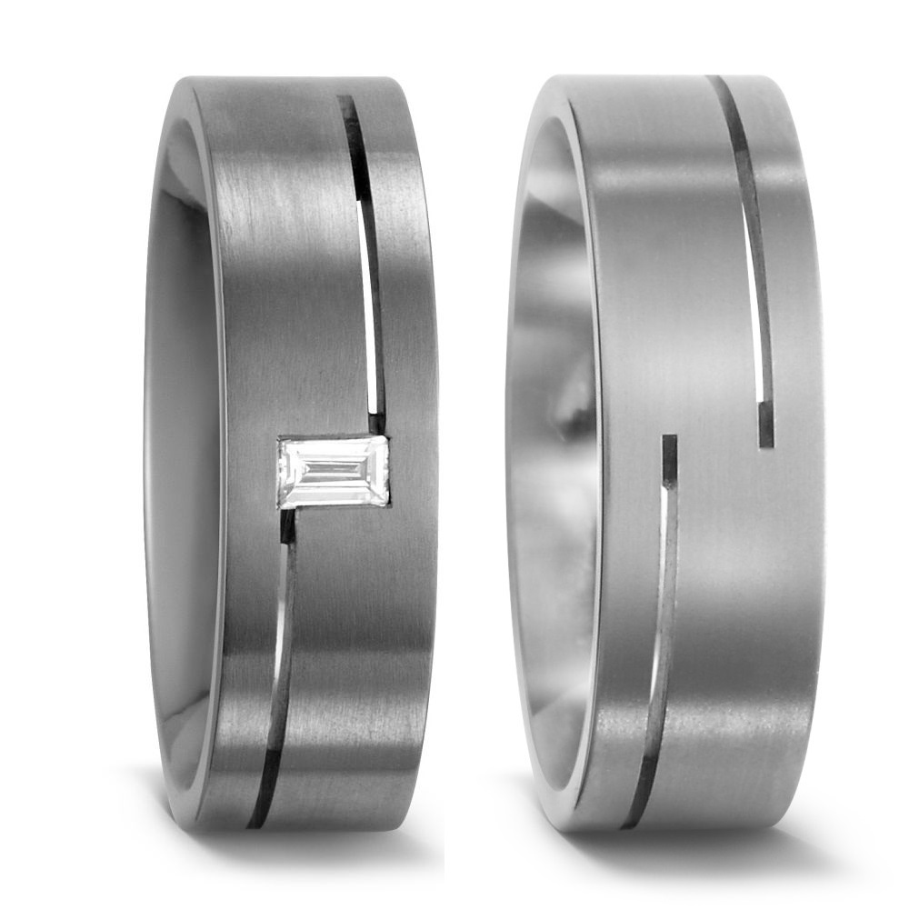 Mattiert Trauringe Eheringe aus Titan mit Diamant in Baguette -Form TitanFactory 51053
