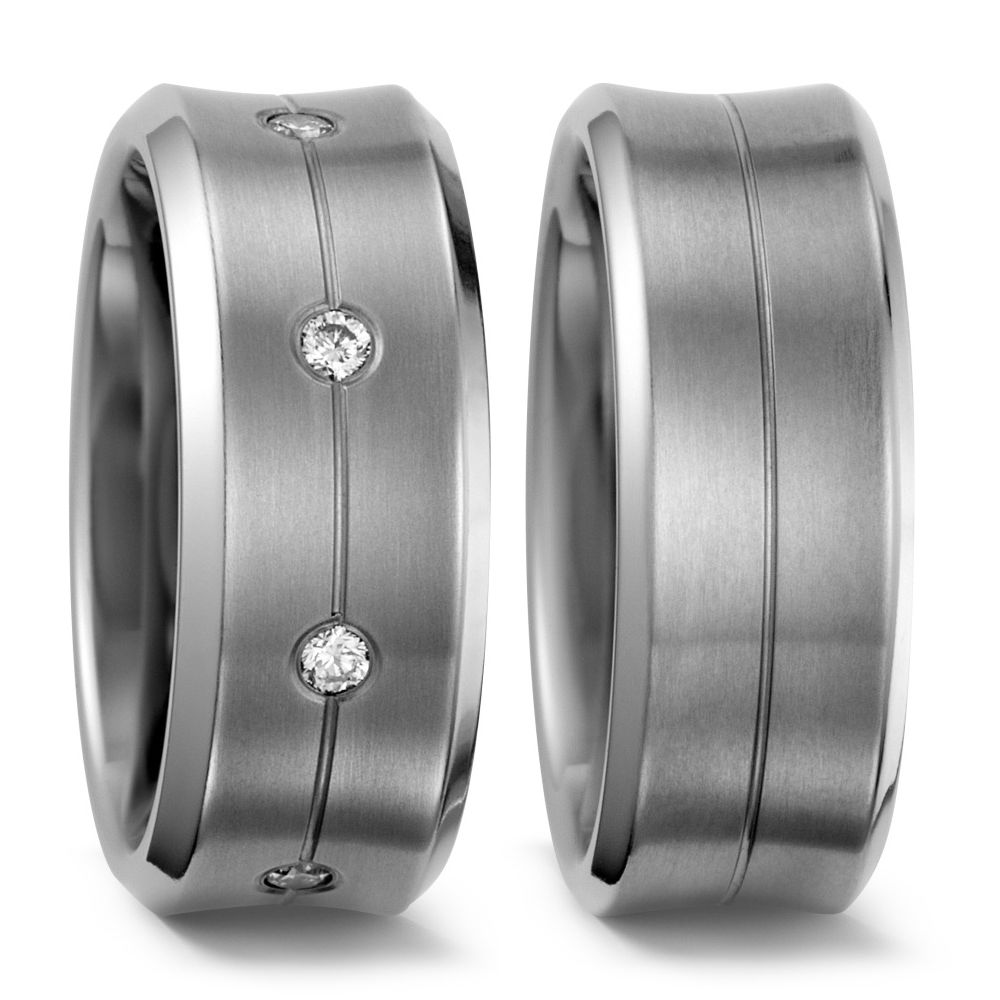 Mattiert Trauringe Eheringe aus Titan mit Diamanten TitanFactory 51322