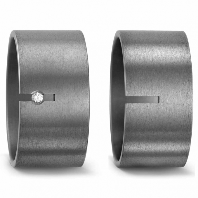 Mattiert Trauringe Eheringe aus Titan mit Diamant TitanFactory 51143