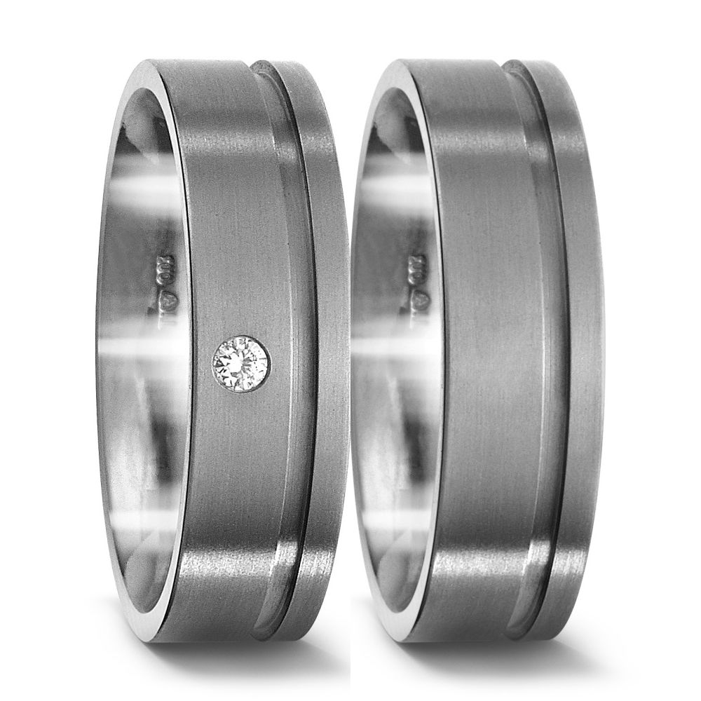 Mattiert Trauringe Eheringe aus Titan mit Diamant TitanFactory 51077
