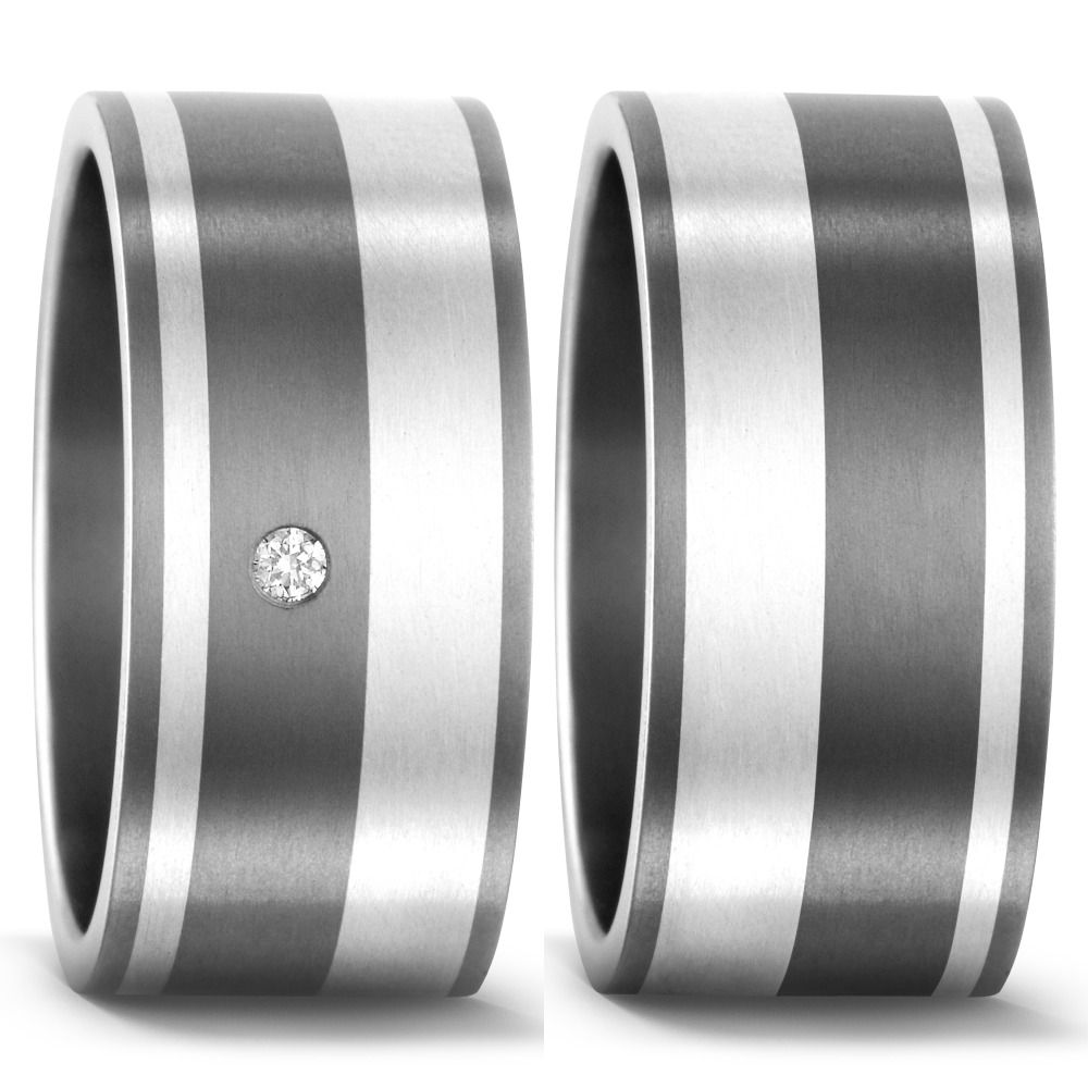  Eheringe Partnerringe aus edlem Titan matt poliert mit Silberstreifen und Brillant von Titan Factor