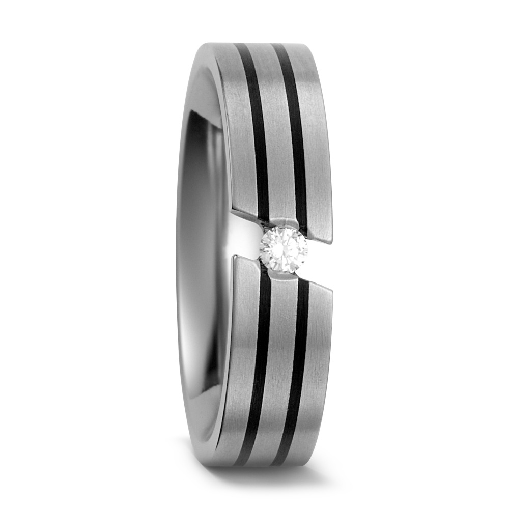 Mattiert Schwarze Streifen Verlobungsring aus Titan mit Diamant TitanFactory 51073