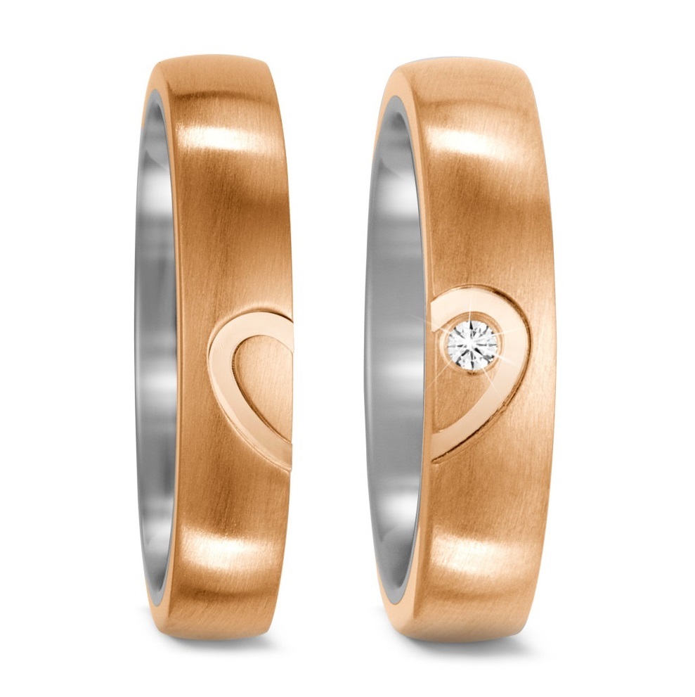Partnerringe Eheringe aus Titan längsmattiert mit Diamant TitanFactory 52529